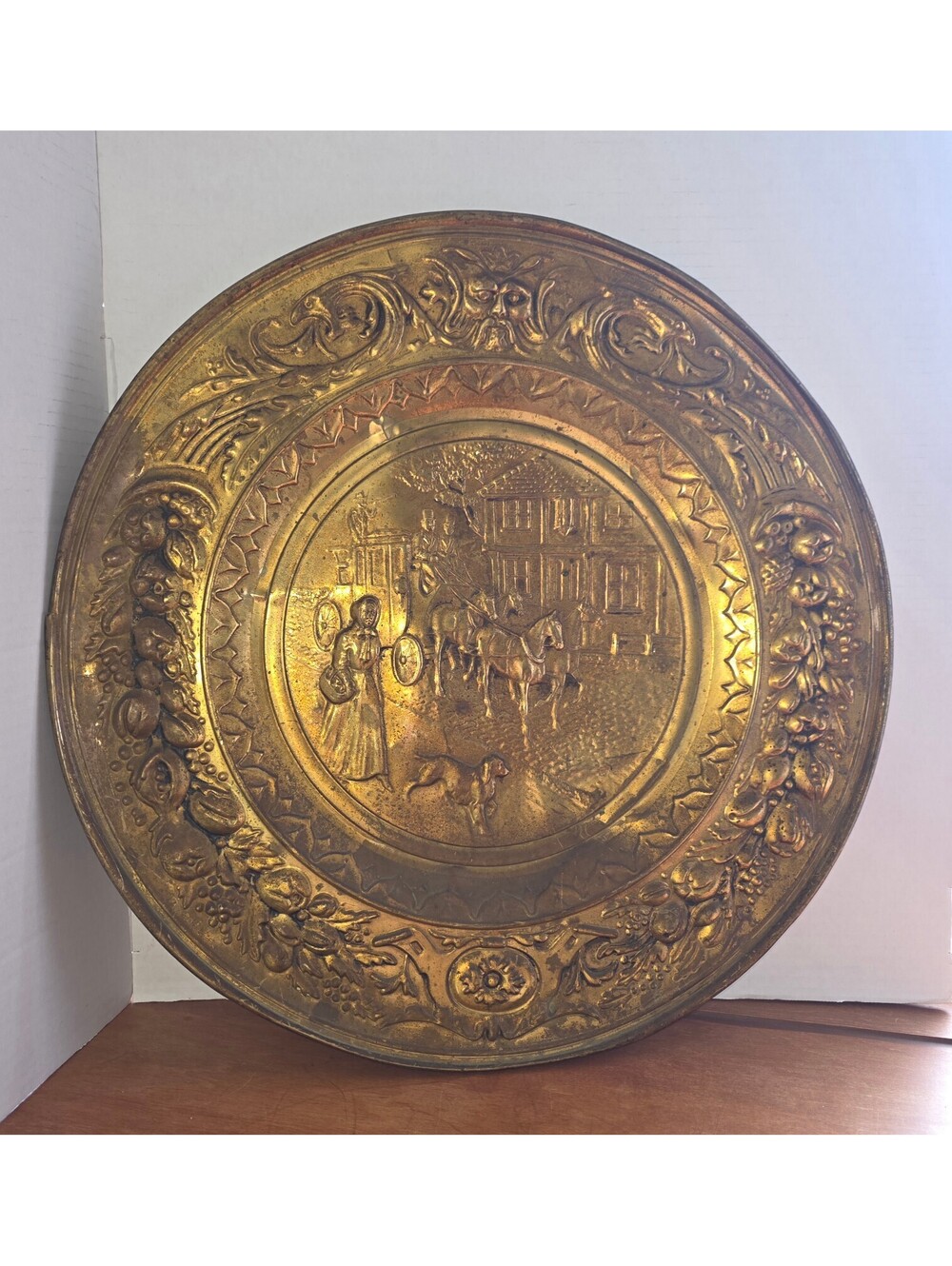Vintage brass wall hanging plate/charger, decorative